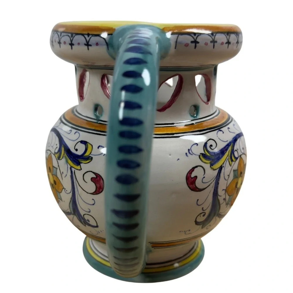 P.V. Italy Majolica Puzzle Jug Drink If You Can Hand Painted Ceramic Pitcher
